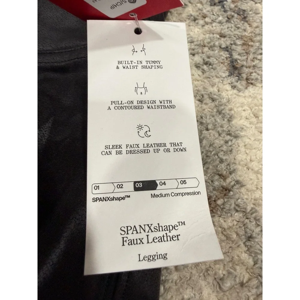 Spanx 2437 SPANXshape Faux Leather Leggings Black Noir Small NWT High Rise Shape